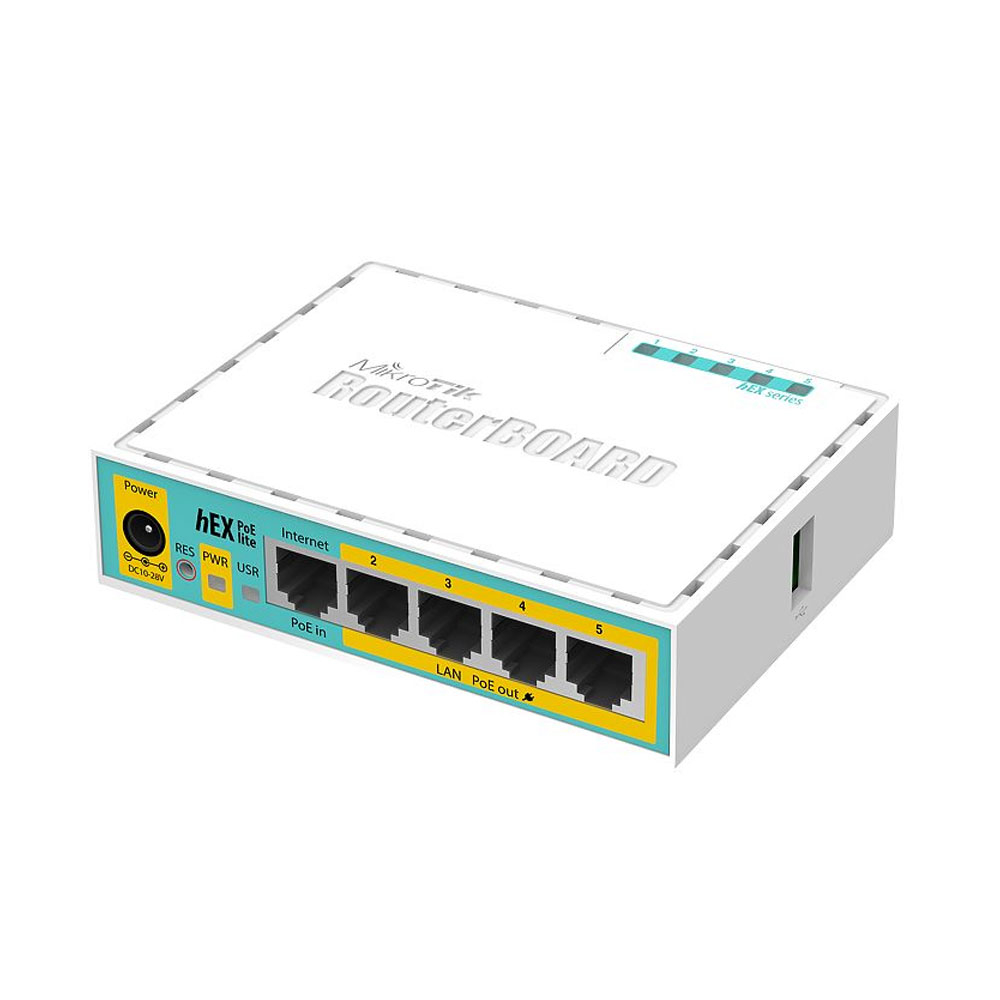 Router MikroTik hEX PoE lite RB750UPR2, 5 porturi, 10/100Mbps, PoE pasiv 10/100Mbps imagine noua tecomm.ro