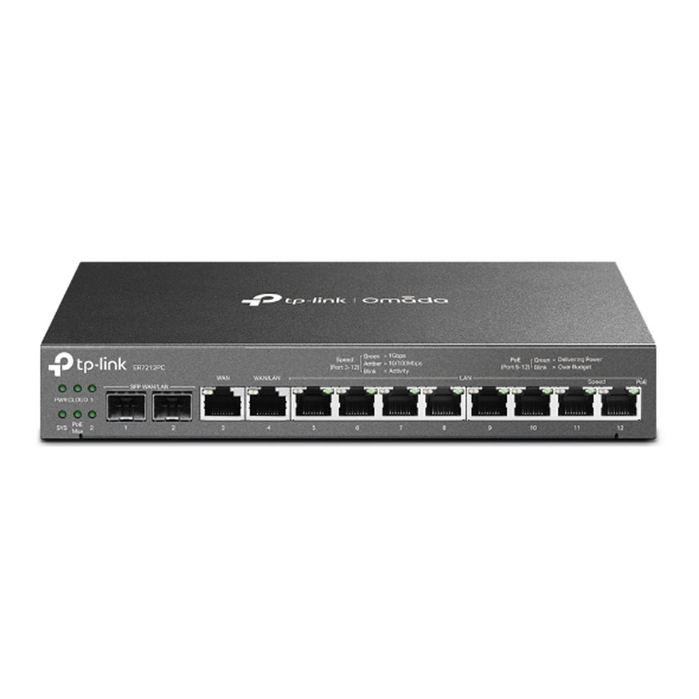 Router 3-in-1 cu 8 porturi Gigabit Omada TP-Link Multi-WAN ER7212PC, VPN, 1200MHz, Negru spy-shop.ro