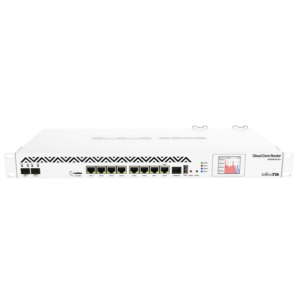 Router cu fir Gigabit MikroTik CCR1036-8G-2S+EM, 8 porturi Gigabit, 2 porturi SFP+, 1 port consola RJ45, 28 Gbps, 41.5 Mpps, slot card 41.5 imagine noua