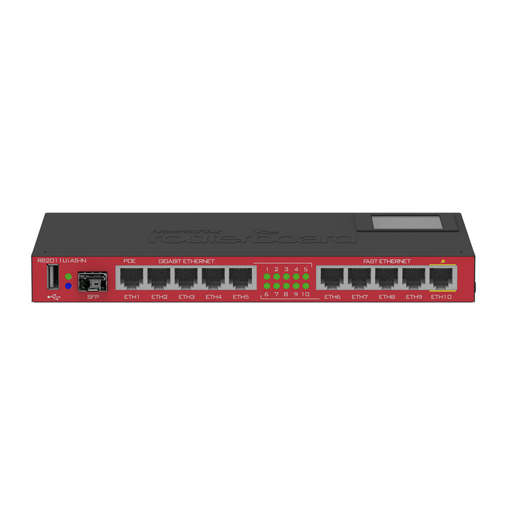 Router Gigabit MikroTik RB2011UIAS-IN, 5 porturi Gigabit, 5 porturi Fast Ethernet, 1 port SFP, 10/100/1000 Mbps, PoE 10/100/1000