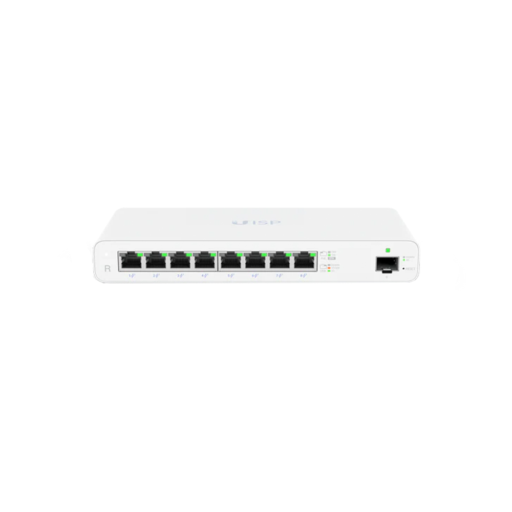 Router Gigabit Ubiquiti UISP-R, 8 porturi 10/100/1000 Mbps, 1 port SFP, PoE 10/100/1000 imagine noua tecomm.ro