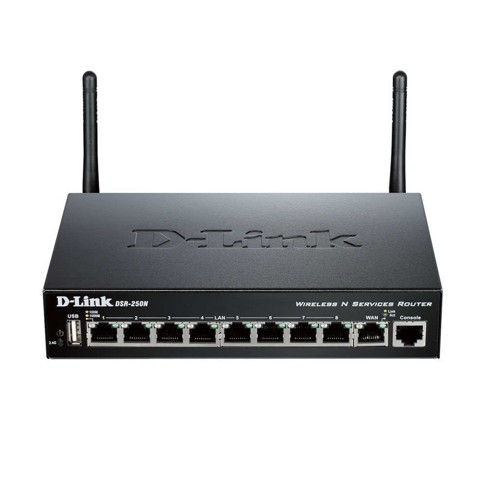 Router wireless Gigabit D-Link Unified DSR-250N, 1 port WAN, 8 porturi LAN, USB, 2.4 GHz, 300 Mbps D-Link imagine 2022