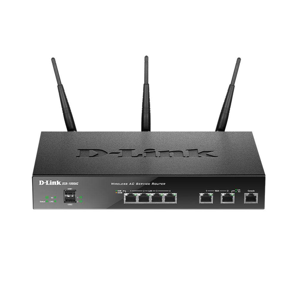Router wireless Gigabit Dual Band D-Link AC Unified DSR-1000AC, VPN, 4 porturi LAN, 2 porturi WAN, 1 port consola, USB, 1750 Mbps D-Link imagine noua idaho.ro