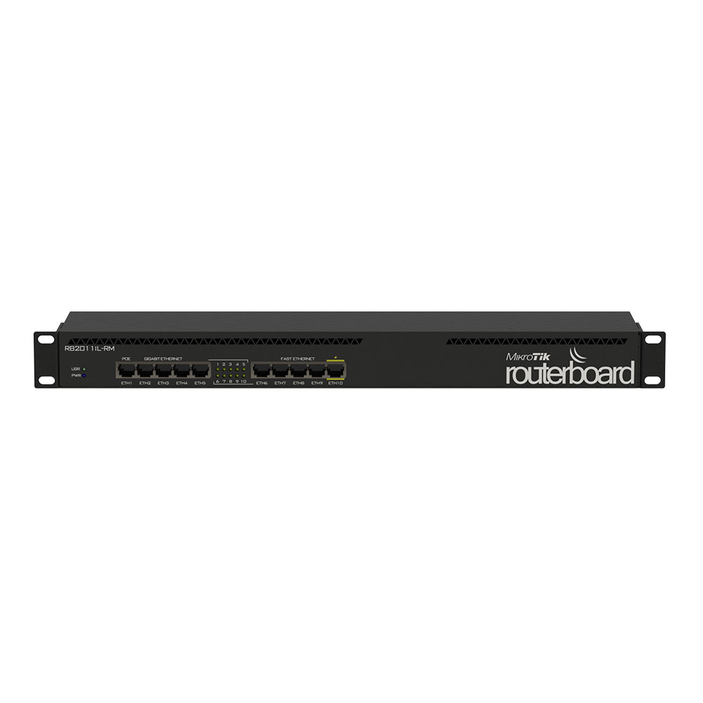 Router wireless Gigabit MikroTik RB2011IL-RM, 10 porturi LAN, 10/100/1000 Mbps, PoE MikroTik
