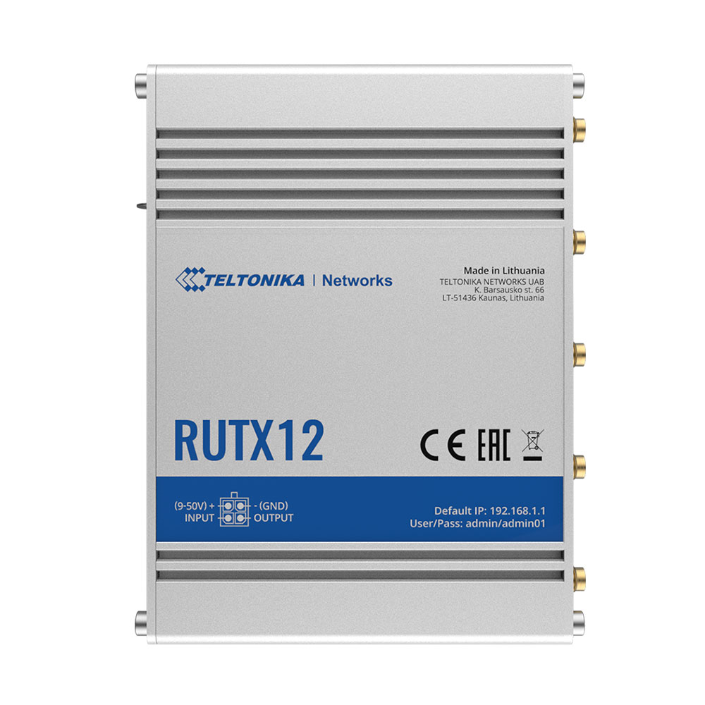 Router industrial IP Teltonika RUTX12, WiFi, 4G, GPS, Dual SIM, Bluetooth, 10/100/1000 Mbps, IoT 10/100/1000 imagine noua idaho.ro