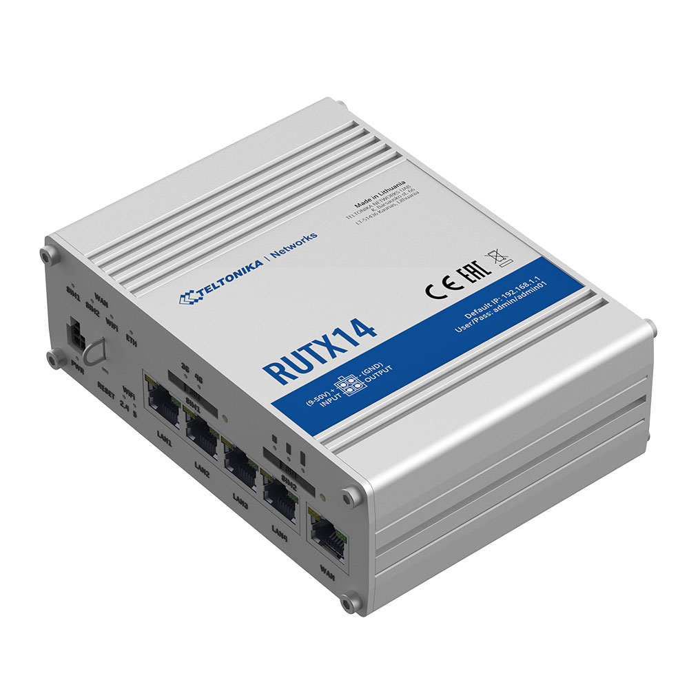 Router industrial IP Teltonika RUTX14, WiFi, 4G, GPS, Dual SIM, Ethernet, Bluetooth, 10/100/1000 Mbps, IoT 10/100/1000 imagine noua