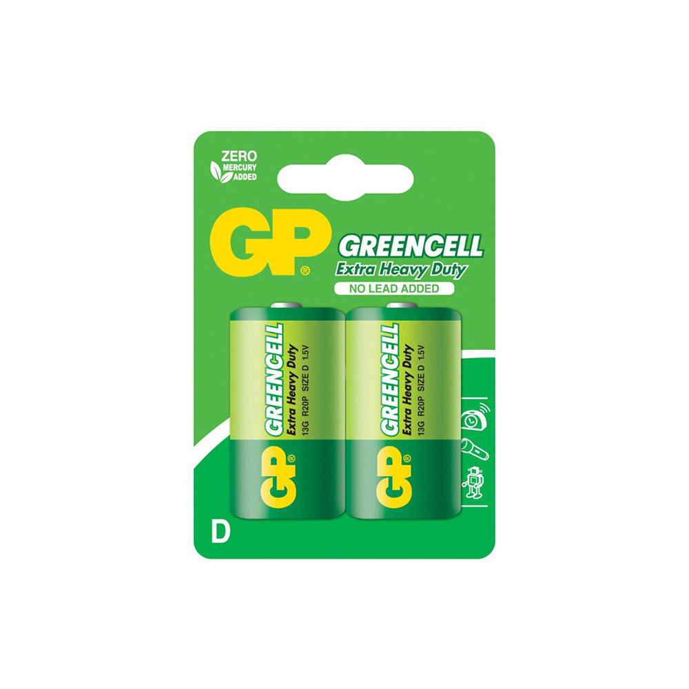 Set 2 baterii R20P GreenCell GP15A-BU, marime D, 1.5 V 1.5