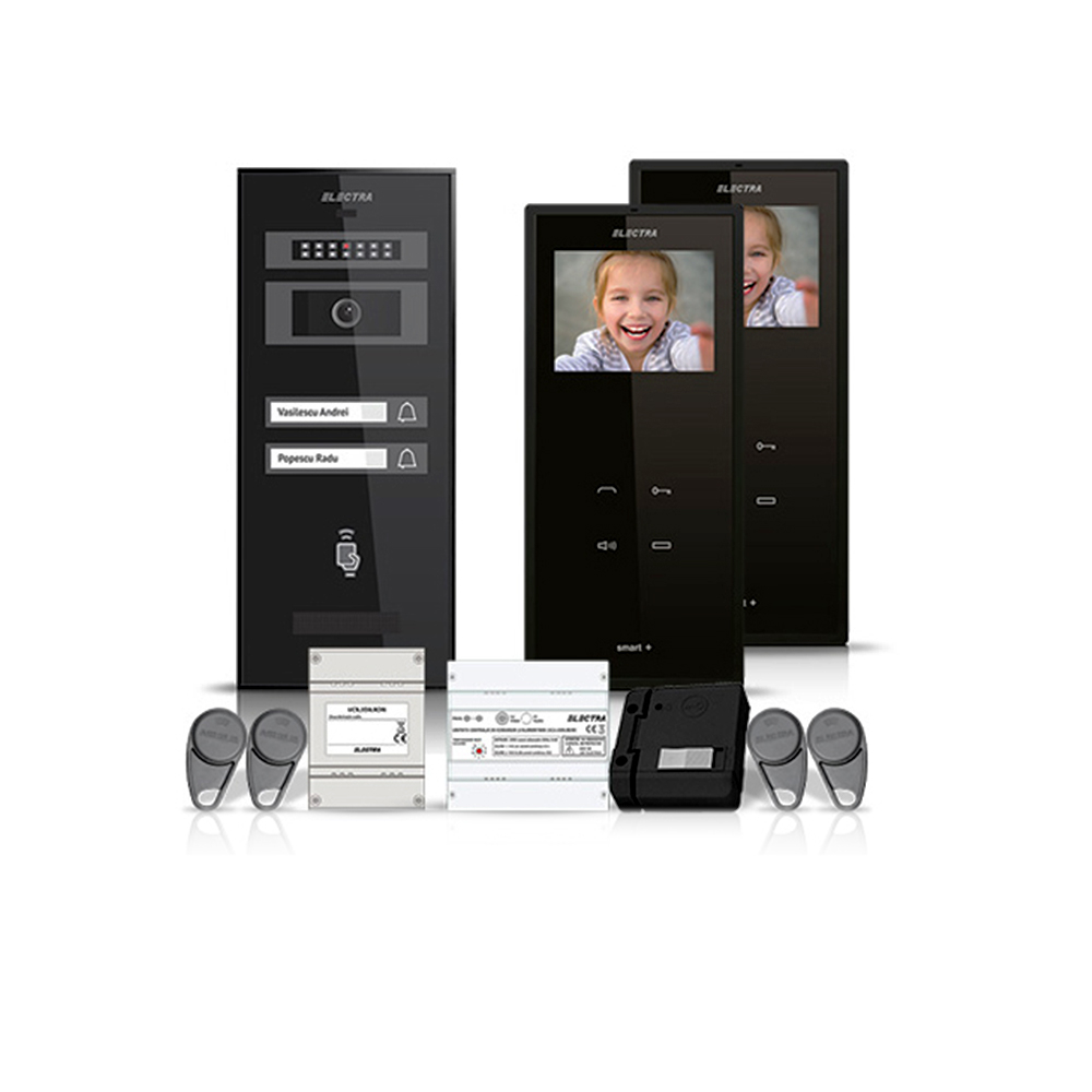 Set videointerfon Electra Smart VID-ELEC-11, 2 familii, aparent, ecran 3.5 inch