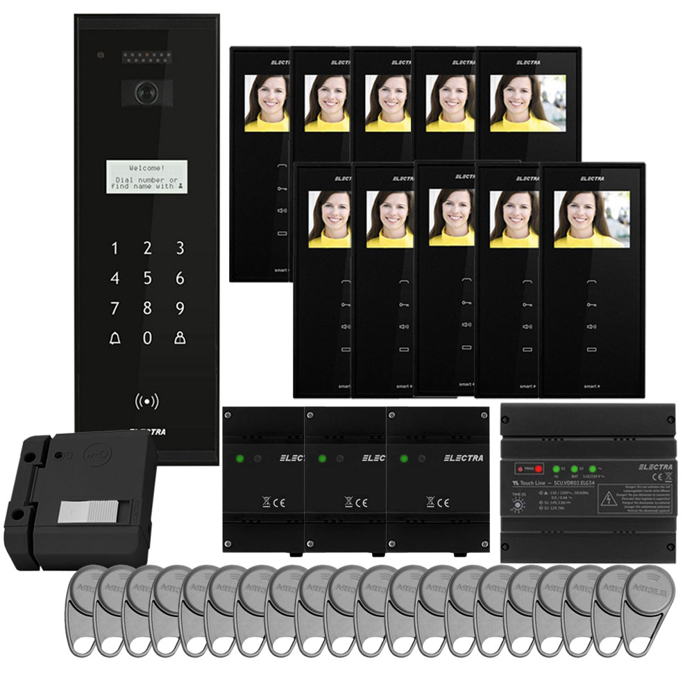 Set videointerfon pentru bloc Electra Smart VID-ELEC-26, RFID, 10 familii, aparent, 3.5 inch Electra imagine 2022