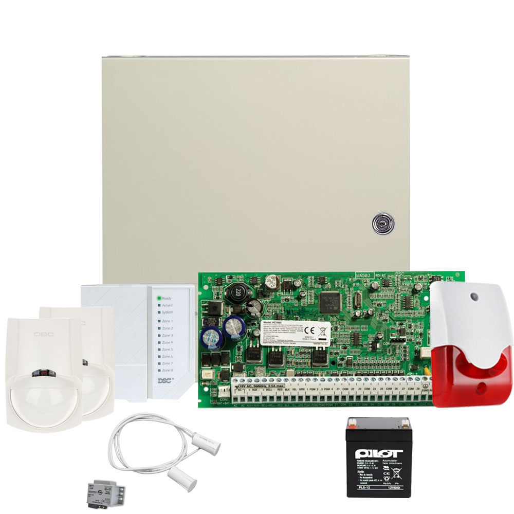 Sistem alarma antiefractie de interior DSC POWER KIT PC 1616 INT, 2 partitii, 6 zone, 48 coduri utilizatori 1616