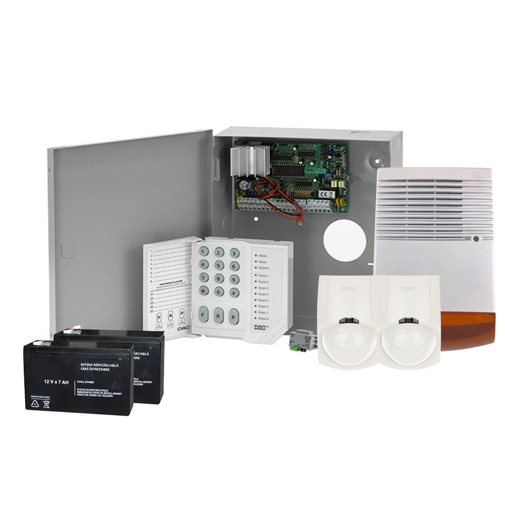 Sistem alarma antiefractie DSC KIT-ALARMA-1C-2D-1SE-2ACM-1TR, 1 partitie, 4-32 zone, 38 utilizatori 4-32 4-32
