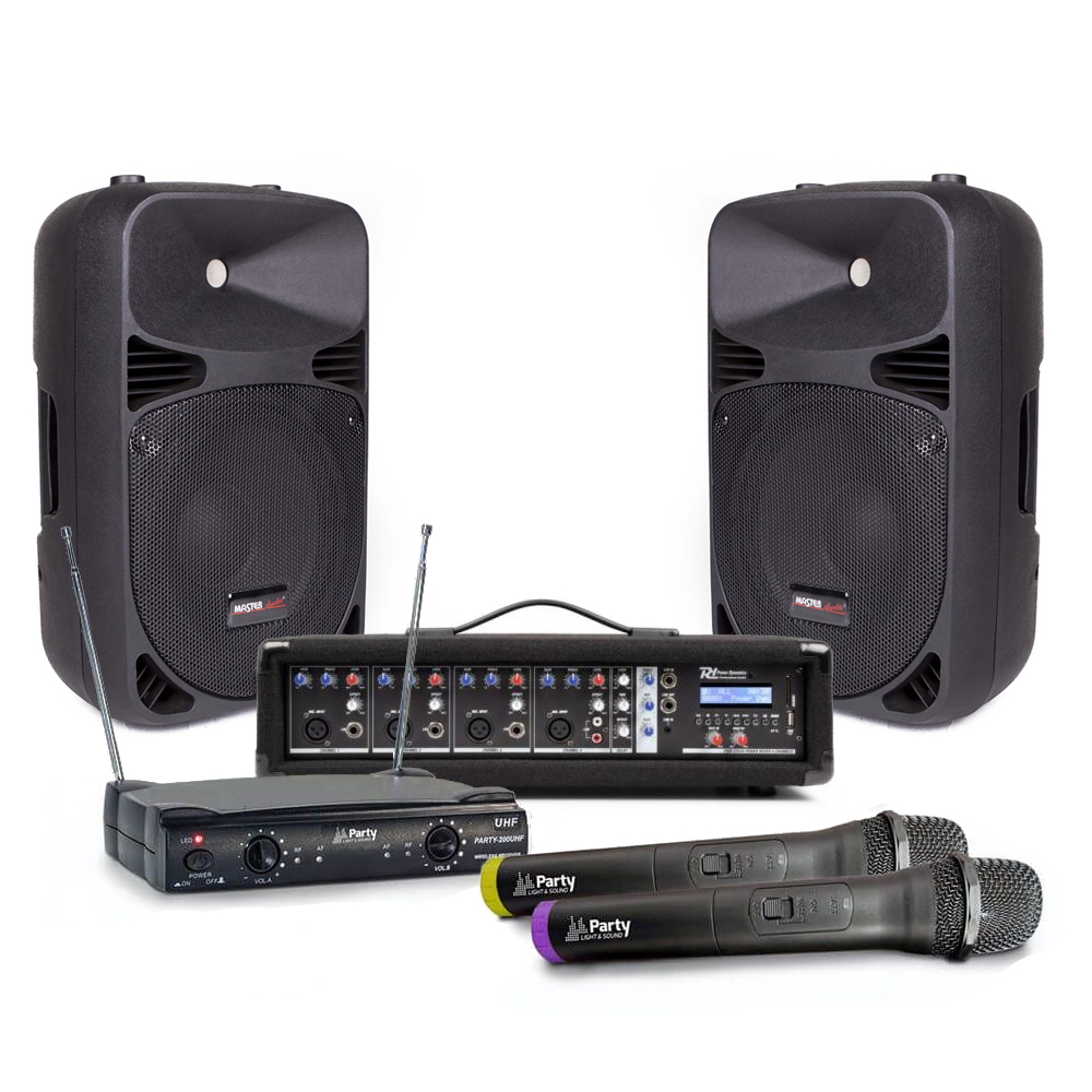 Sistem audio portabil Presenter 3, boxe 10 inch, mixer amplificat, BT-USB, microfoane wireless