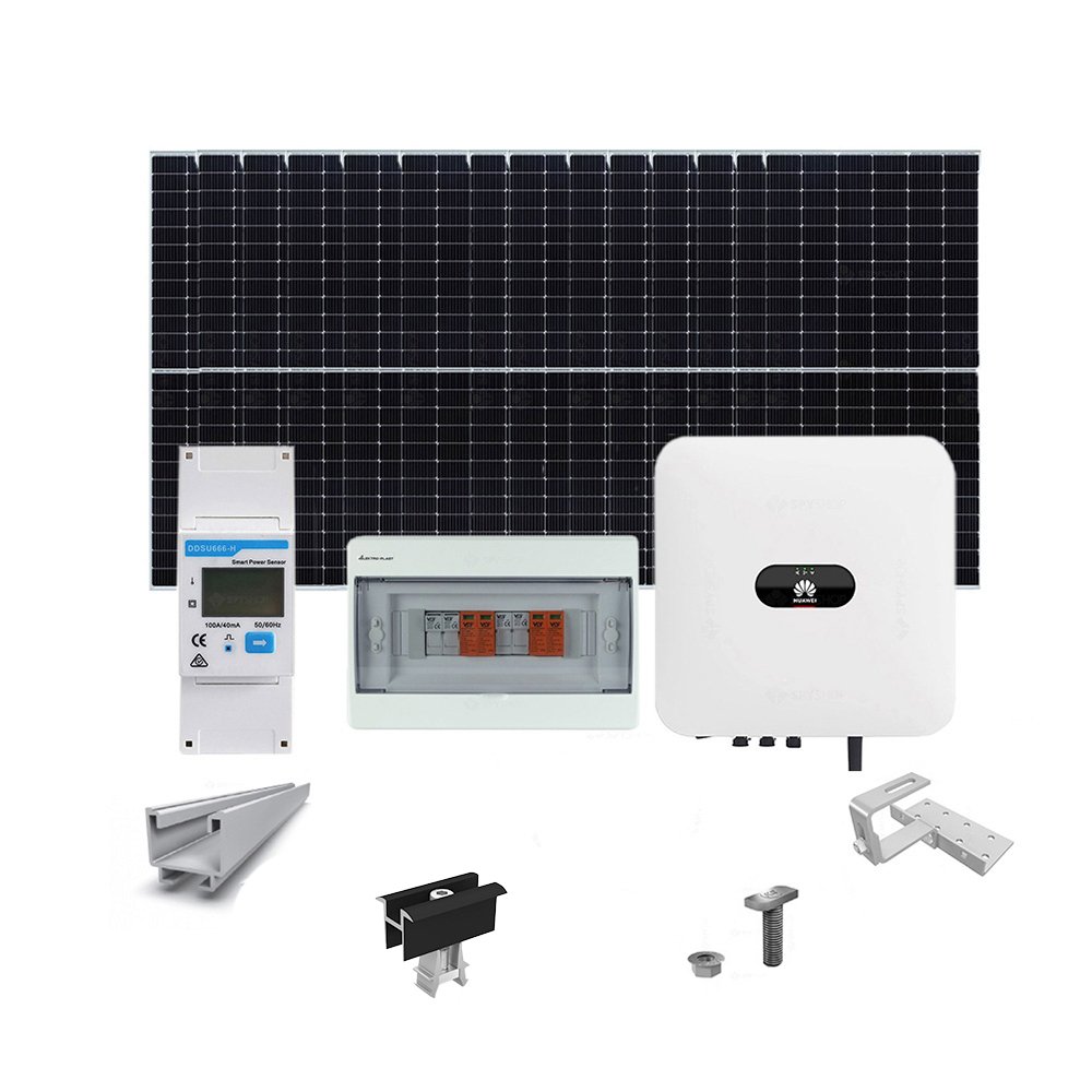 Sistem fotovoltaic 5 kW, invertor monofazat Hibrid WiFi si 12 panouri Canadian Solar, 120 celule, 455 W, montare pe acoperis din tigla Canadian Solar