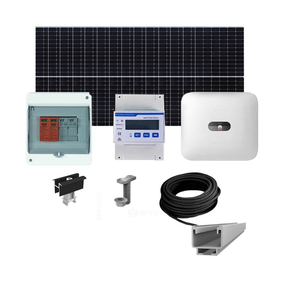 Sistem Fotovoltaic complet cu montaj si dosar prosumator inclus 6.3 kWp, invertor trifazat hibrid Huawei si 14 panouri Canadian Solar, montaj pe acoperis inclinat Canadian Solar