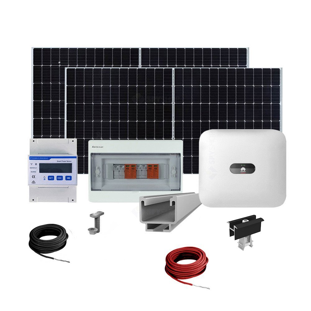 Sistem Fotovoltaic complet cu montaj si dosar prosumator inclus 10 kWp, invertor trifazat hibrid Huawei si 22 panouri Canadian Solar, montaj pe acoperis inclinat Canadian Solar