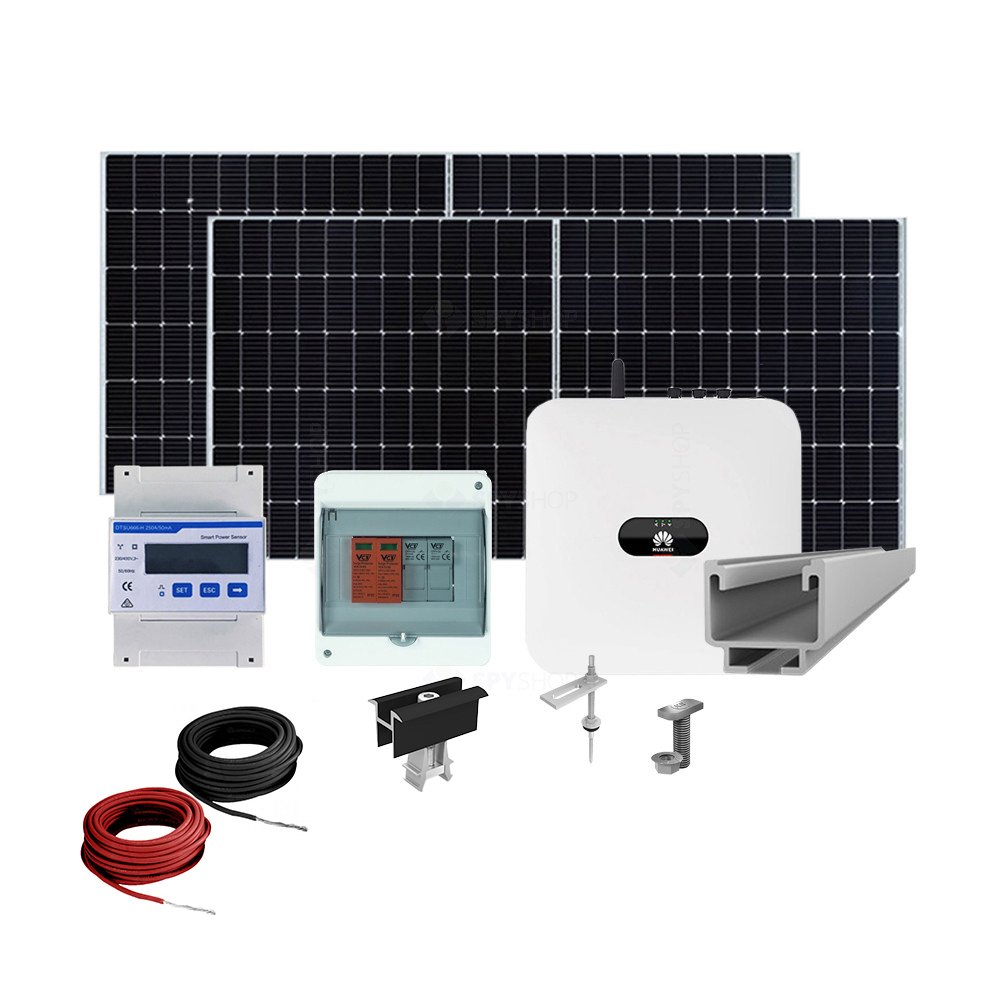 Sistem fotovoltaic complet 10 kW, invertor trifazat On Grid WiFi si 24 panouri Canadian Solar, 120 celule, 455 W, pe structura de metal OEM
