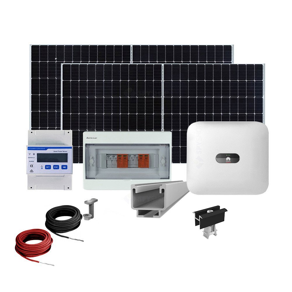 Sistem Fotovoltaic complet cu montaj si dosar prosumator inclus 5 kWp, invertor trifazat hibrid Huawei si 11 panouri Canadian Solar, montaj pe acoperis inclinat Canadian Solar