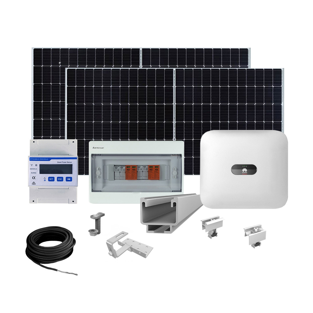 Sistem fotovoltaic complet 5 kW, invertor Monofazat Hibrid si 12 panouri Canadian Solar, 144 celule, 455 W, montare pe acoperis din tigla 144