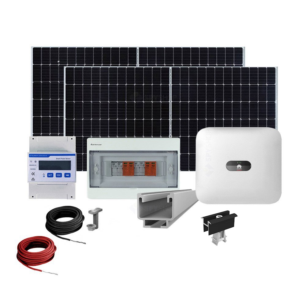 Sistem Fotovoltaic complet cu montaj si dosar prosumator inclus 8 kWp, invertor trifazat hibrid Huawei si 18 panouri Canadian Solar, montaj pe acoperis inclinat Canadian Solar