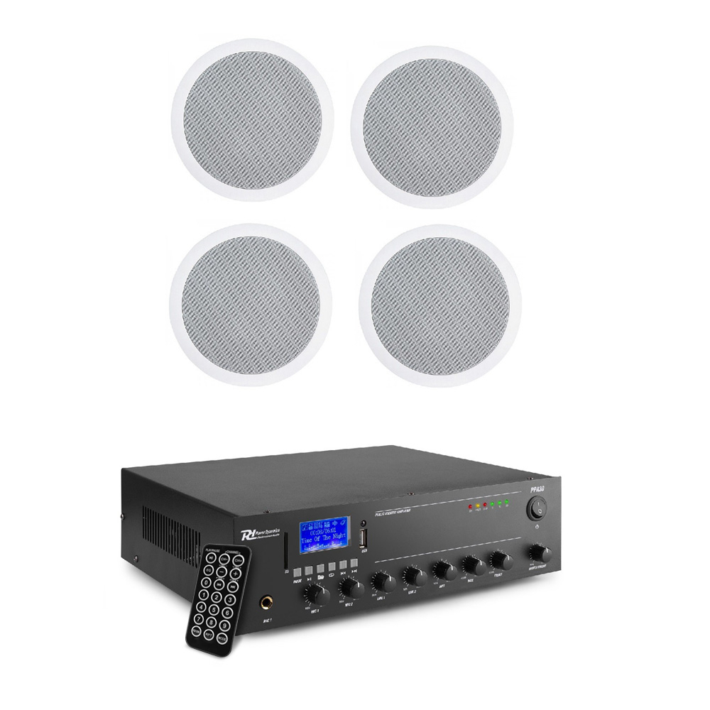Sistem sonorizare Cafenea Power Dynamics KIT-PPA30-CSPB5 cu amplificator, difuzoare de tavan amplificator imagine noua