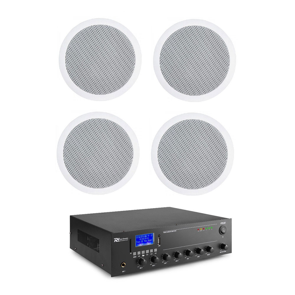 Sistem sonorizare Cafenea Power Dynamics KIT-PPA30-CSPB6 cu amplificator, difuzoare de tavan Amplificator