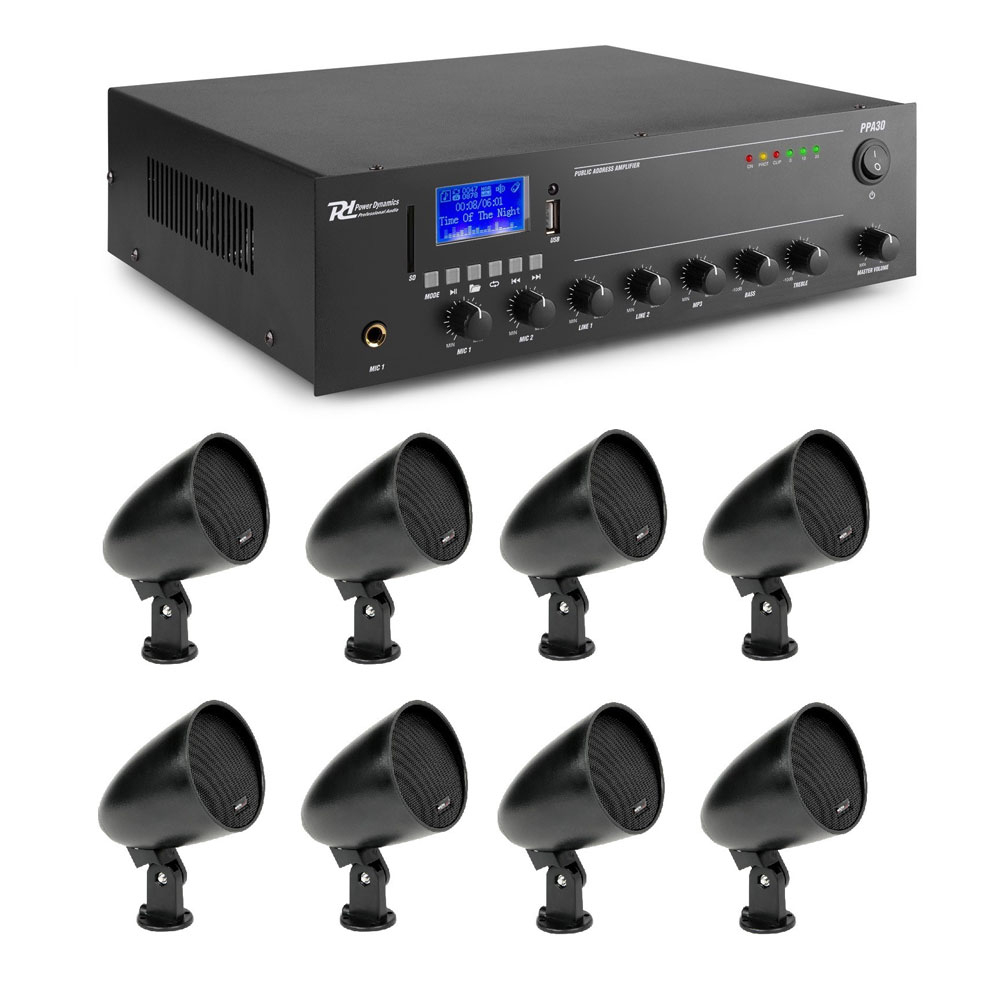 Sistem sonorizare pentru Cafenea Power Dynamics KIT-PPA30-MB240TB cu amplificator, difuzoare interior/exterior amplificator imagine noua