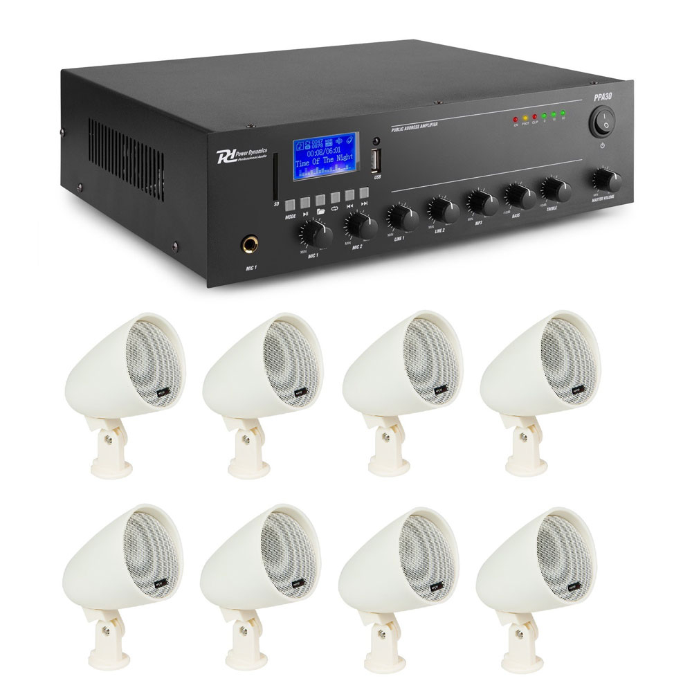 Sistem sonorizare pentru Cafenea Power Dynamics KIT-PPA30-MB240TW cu amplificator, difuzoare interior/exterior la reducere amplificator