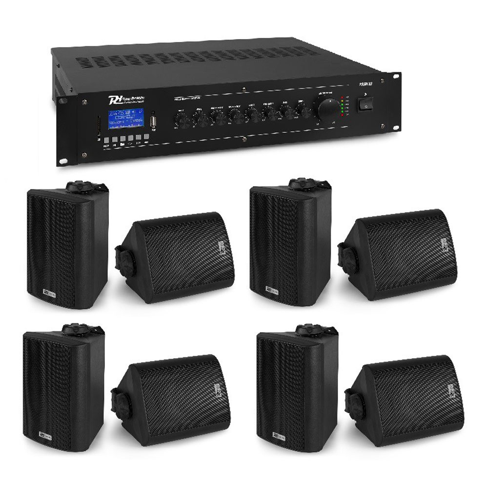Sistem sonorizare pentru Cafenea Power Dynamics KIT-PRM120-BC40V-BLACK cu amplificator, difuzoare interior/exterior Amplificator