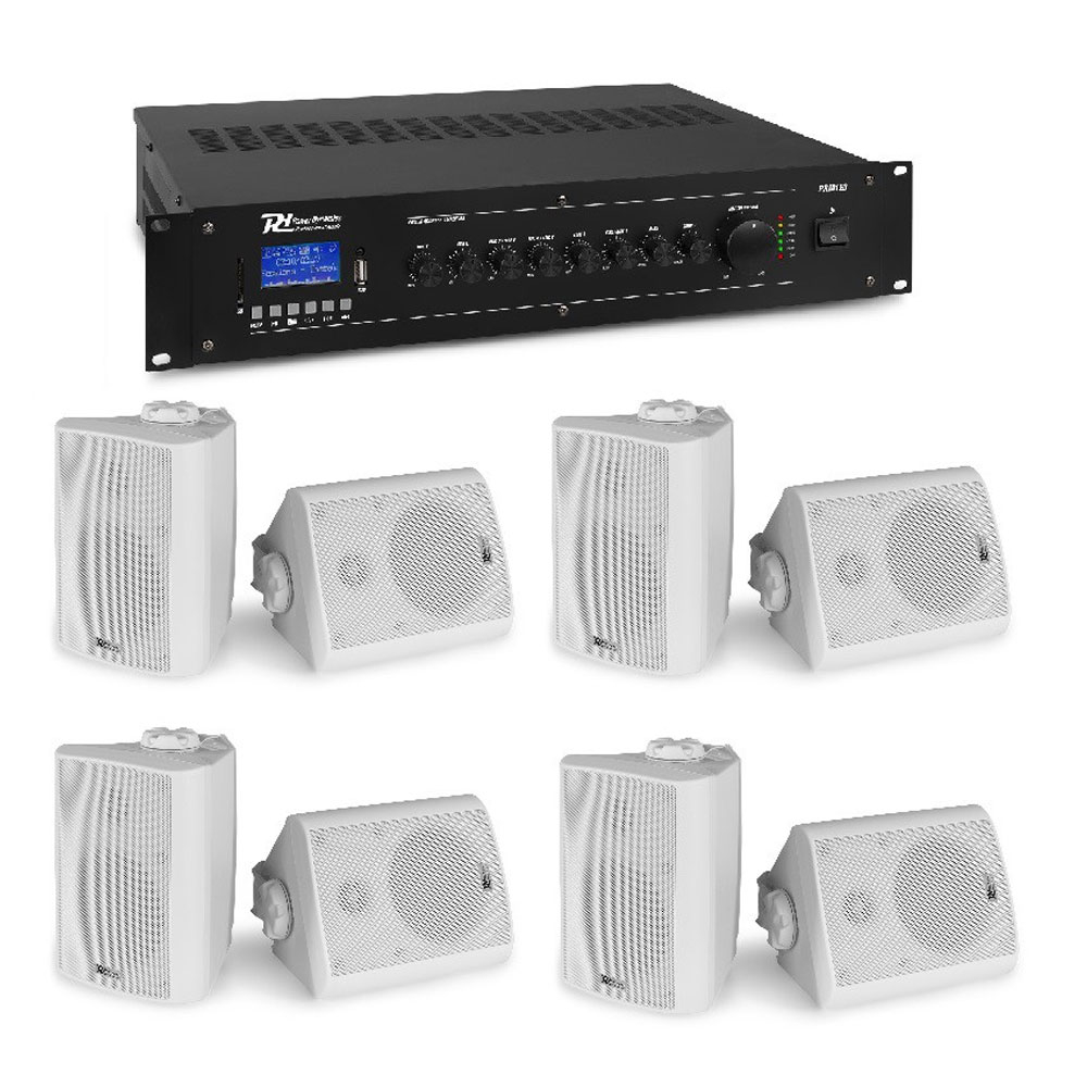 Sistem sonorizare pentru Cafenea Power Dynamics KIT-PRM120-BC40V-WHITE cu amplificator, difuzoare interior/exterior amplificator imagine noua idaho.ro