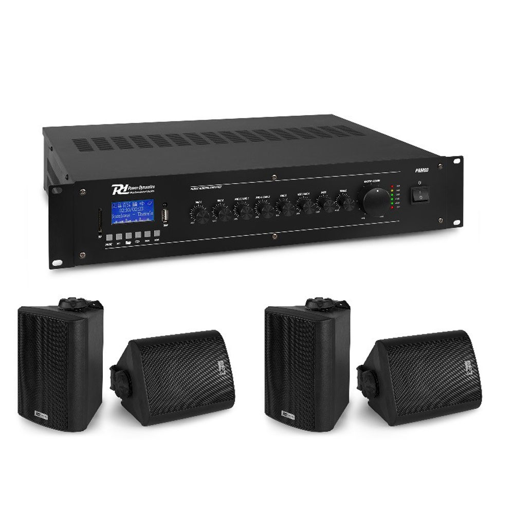 Sistem sonorizare pentru Cafenea Power Dynamics KIT-PRM60-BC40V-BLACK cu amplificator, difuzoare interior/exterior la reducere amplificator