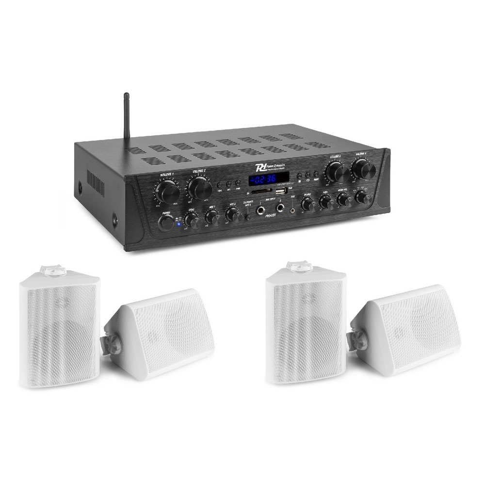 Sistem sonorizare pentru Cafenea Power Dynamics KIT-PV240BT-BGO50W cu amplificator, difuzoare interior/exterior amplificator imagine noua