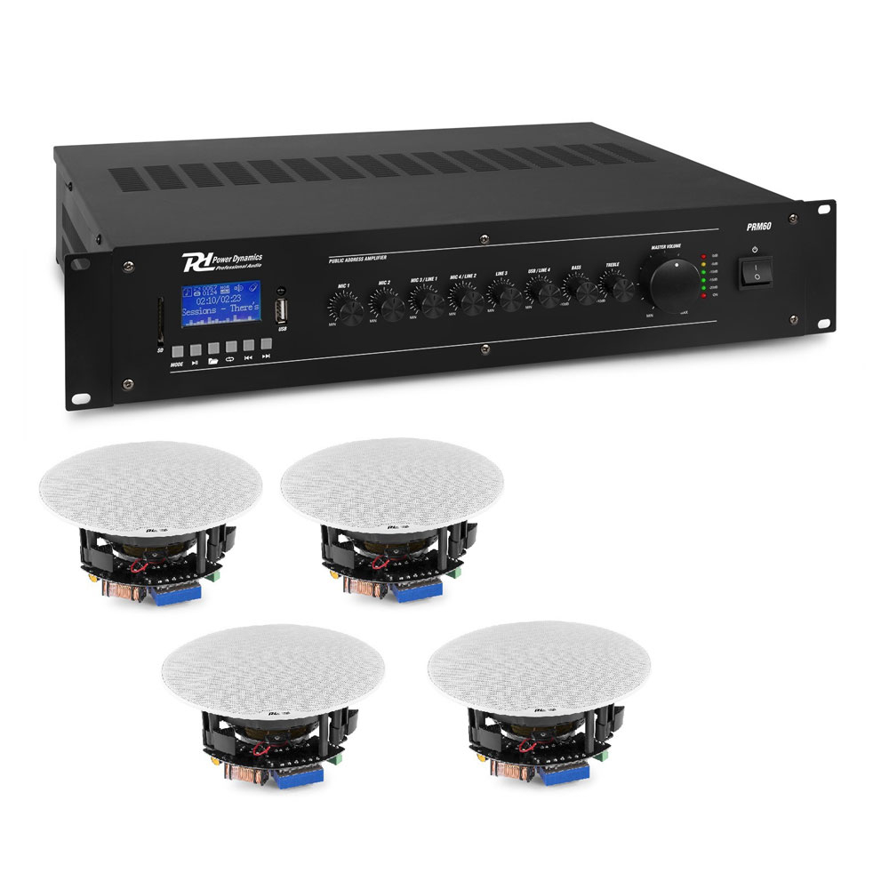 Sistem sonorizare pentru Cafenea Power Dynamics KIT-TAVAN1 cu amplificator, difuzoare de tavan la reducere Power Dynamics