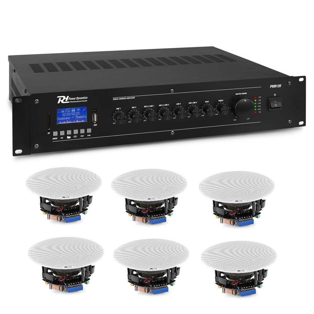 Sistem sonorizare pentru Cafenea Power Dynamics KIT-TAVAN2 cu amplificator, difuzoare de tavan la reducere Power Dynamics
