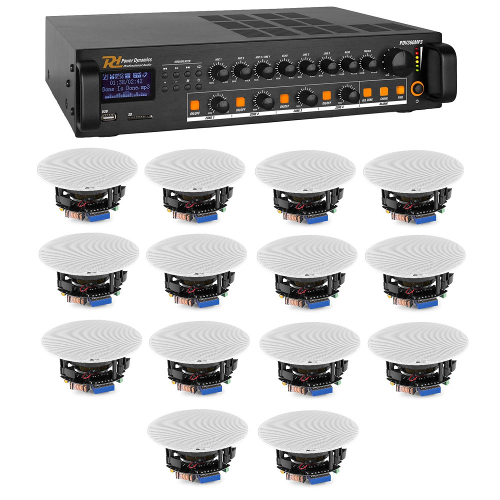 Sistem sonorizare pentru Cafenea Power Dynamics KIT-TAVAN3 cu amplificator, difuzoare de tavan la reducere Power Dynamics