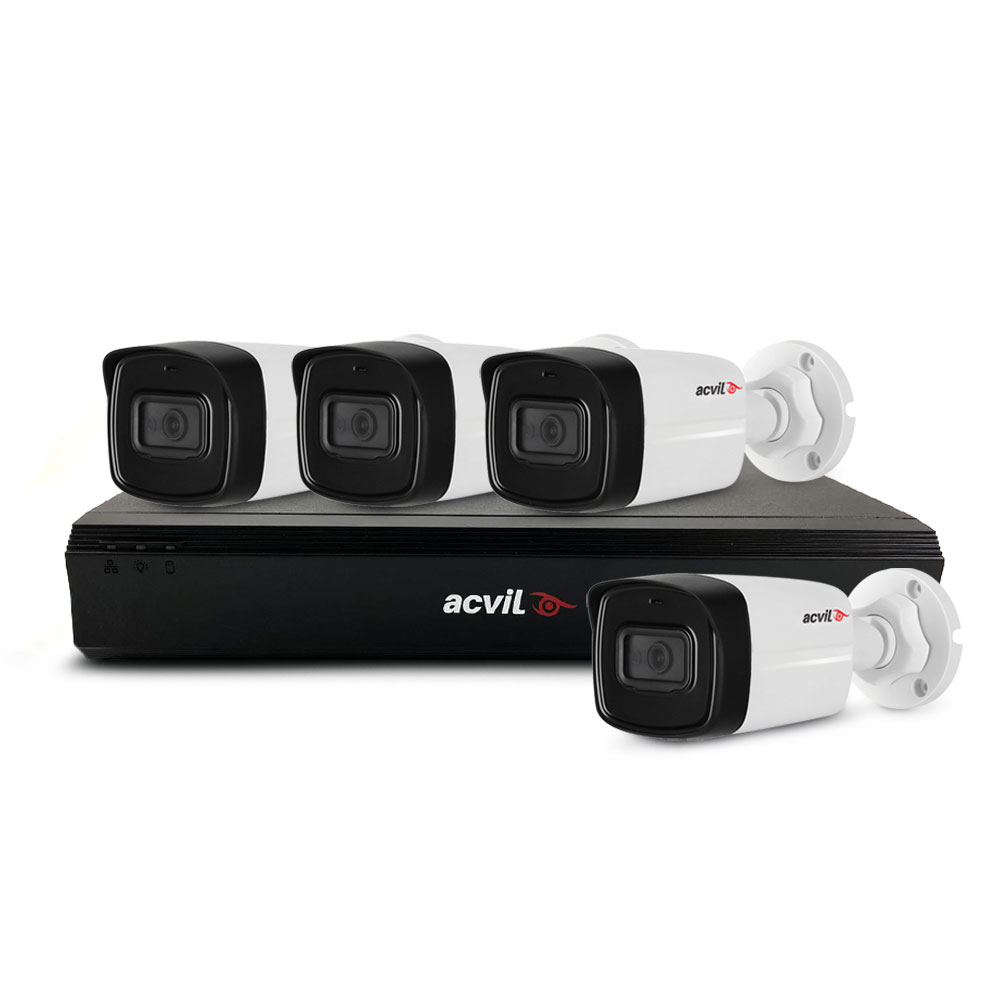 Sistem supraveghere exterior basic Acvil Pro ACV-B4EXT80-2MP-A-V2, 4 camere, 2 MP, IR 80 m, 3.6 mm, audio prin coaxial, PoS, microfon 3.6