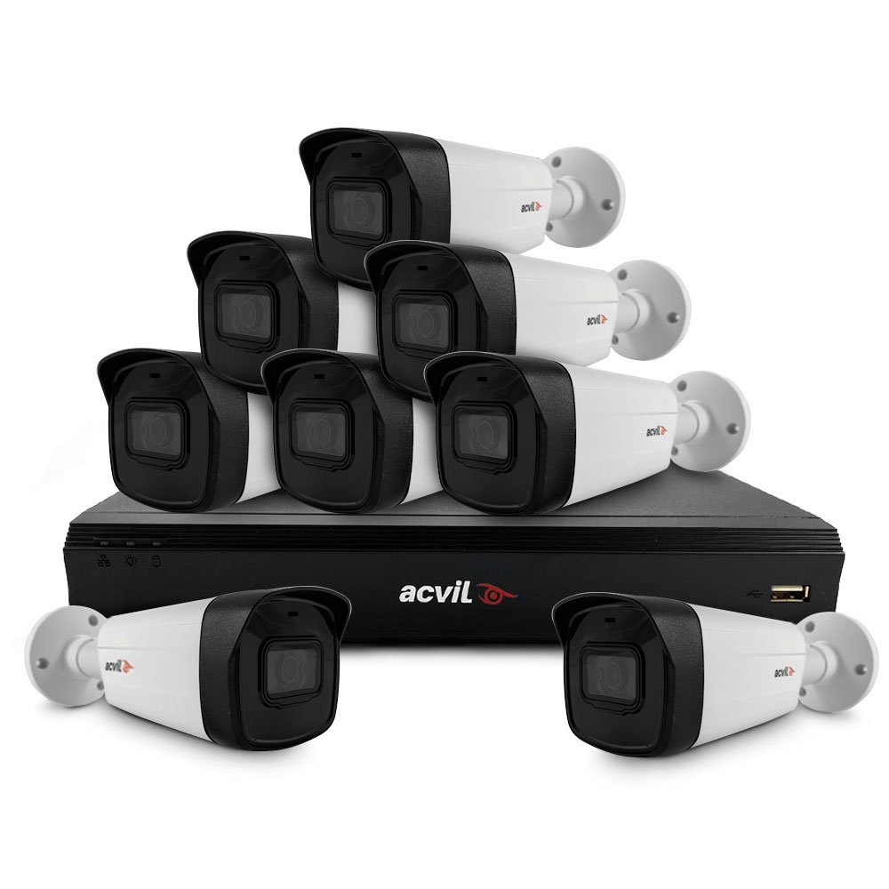 Sistem supraveghere exterior basic Acvil Pro ACV-B8EXT80-4K, 8 camere, 4K, IR 80 m, 3.6 mm, audio prin coaxial imagine spy-shop.ro 2021