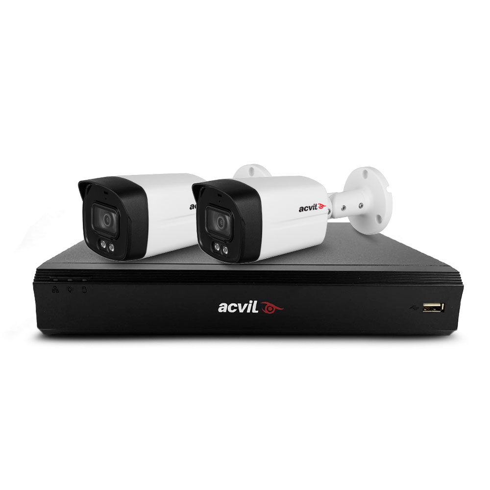 Sistem supraveghere exterior basic Acvil Pro Full Color ACV-B2EXTFC40-5M, 2 camere, 5 MP, lumina alba 40 m, 3.6 mm, PoS, audio prin coaxial, microfon imagine spy-shop.ro 2021