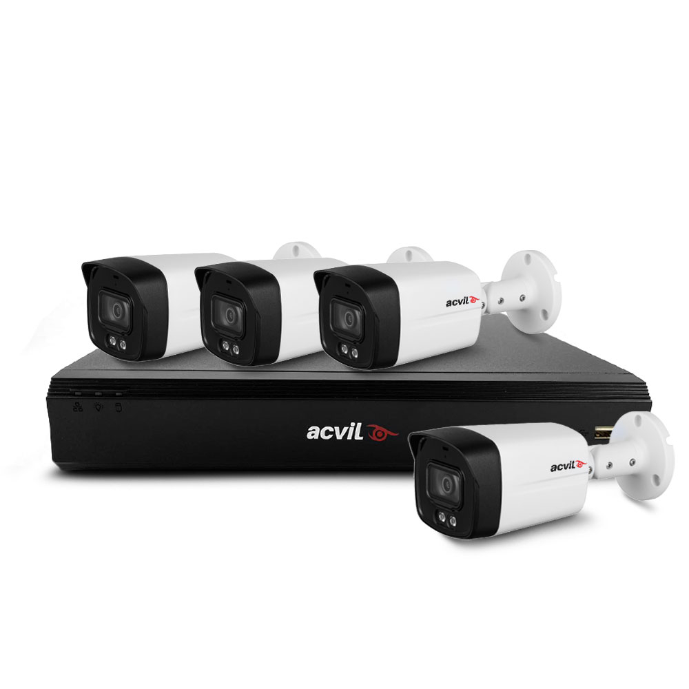 Sistem supraveghere exterior basic Acvil Pro Full Color ACV-B4EXTFC40-5M, 4 camere, 5 MP, lumina alba 40 m, 3.6 mm, PoS, audio prin coaxial, microfon Acvil imagine noua tecomm.ro