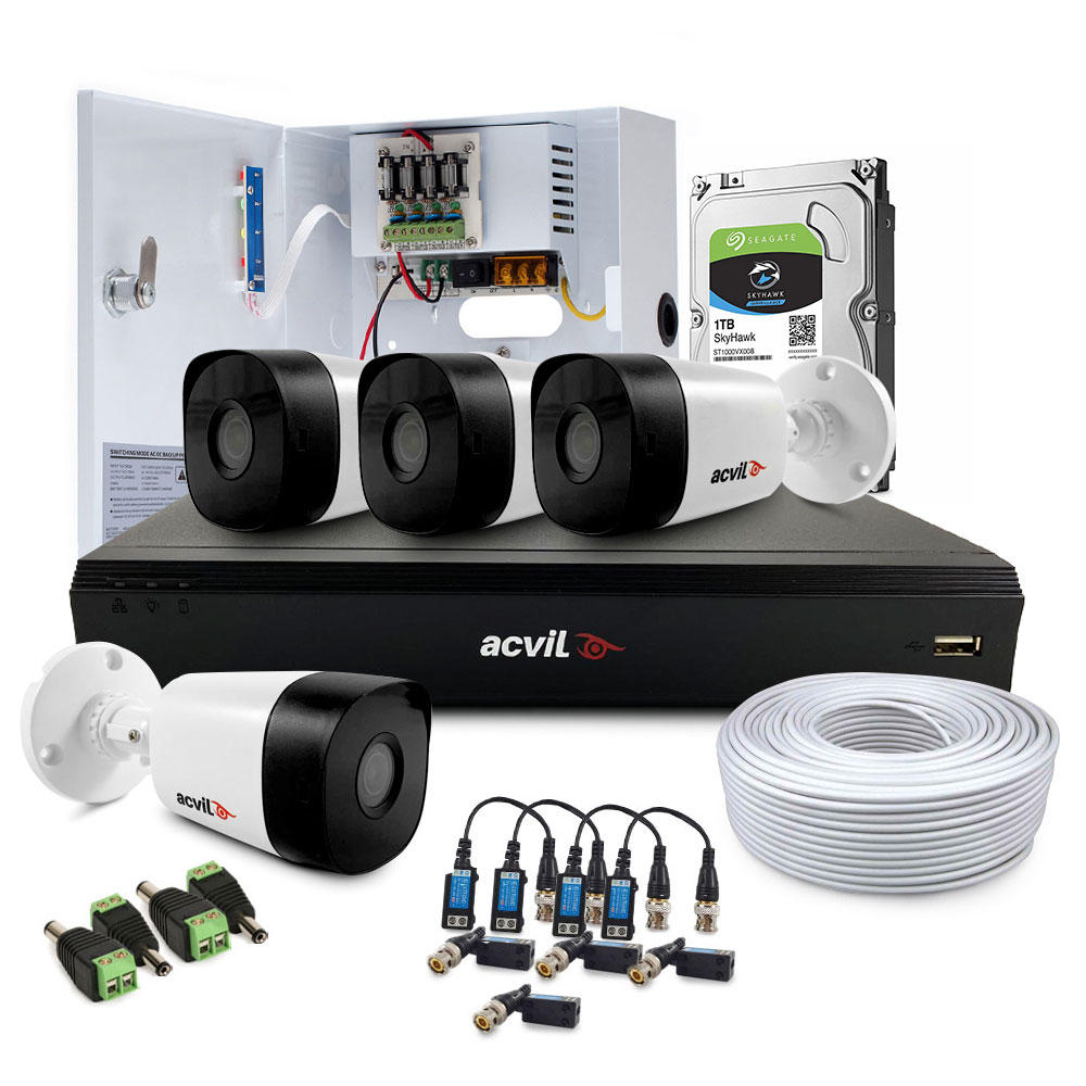 Sistem supraveghere exterior complet Acvil Pro ACV-C4EXT20-2MP-V2, 4 camere, 2 MP, IR 20 m, 3.6 mm, POS