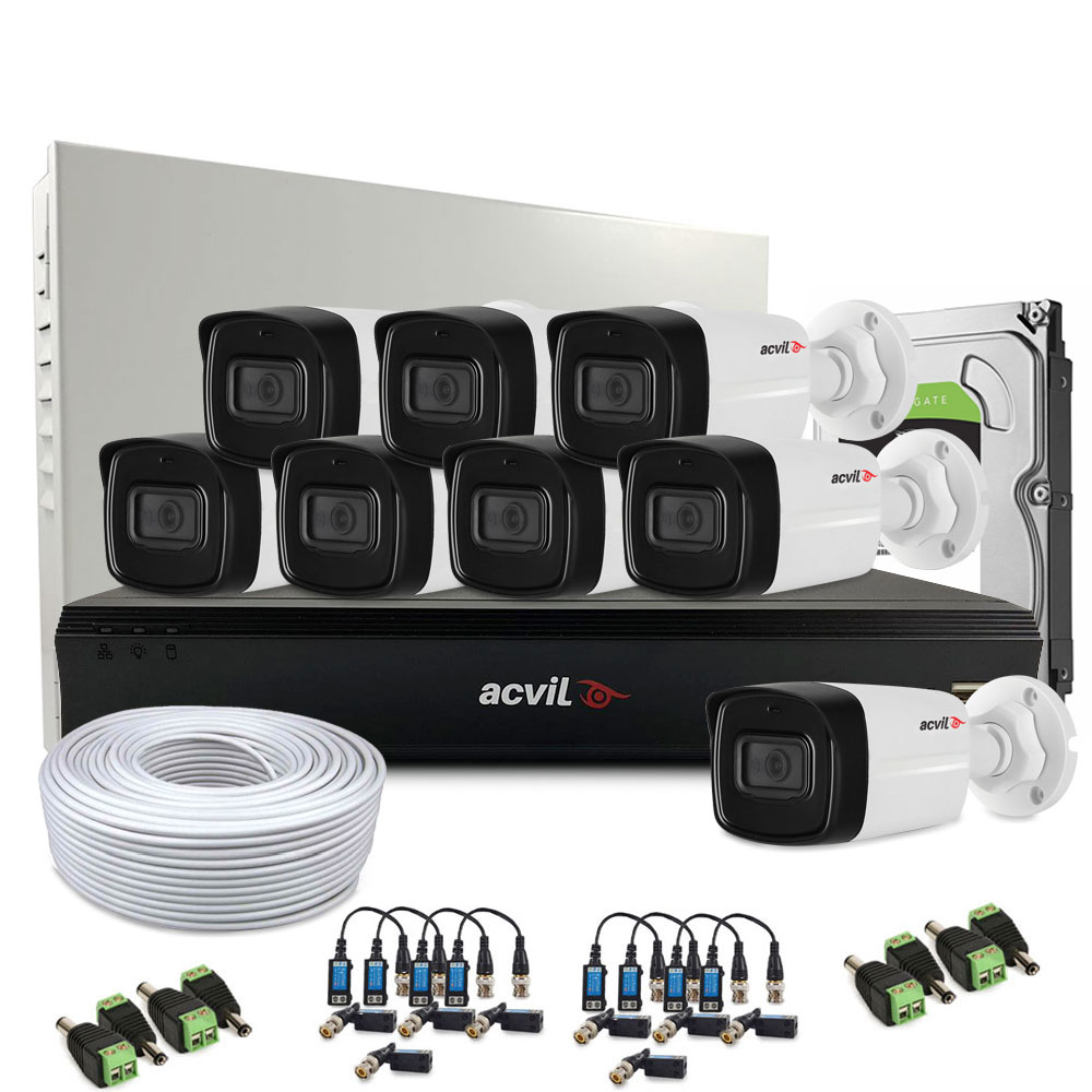 Sistem supraveghere exterior complet Acvil Pro Starlight ACV-C8EXT40-2MP, 8 camere, 2 MP, IR 40 m, 2.8 mm, audio prin coaxial imagine