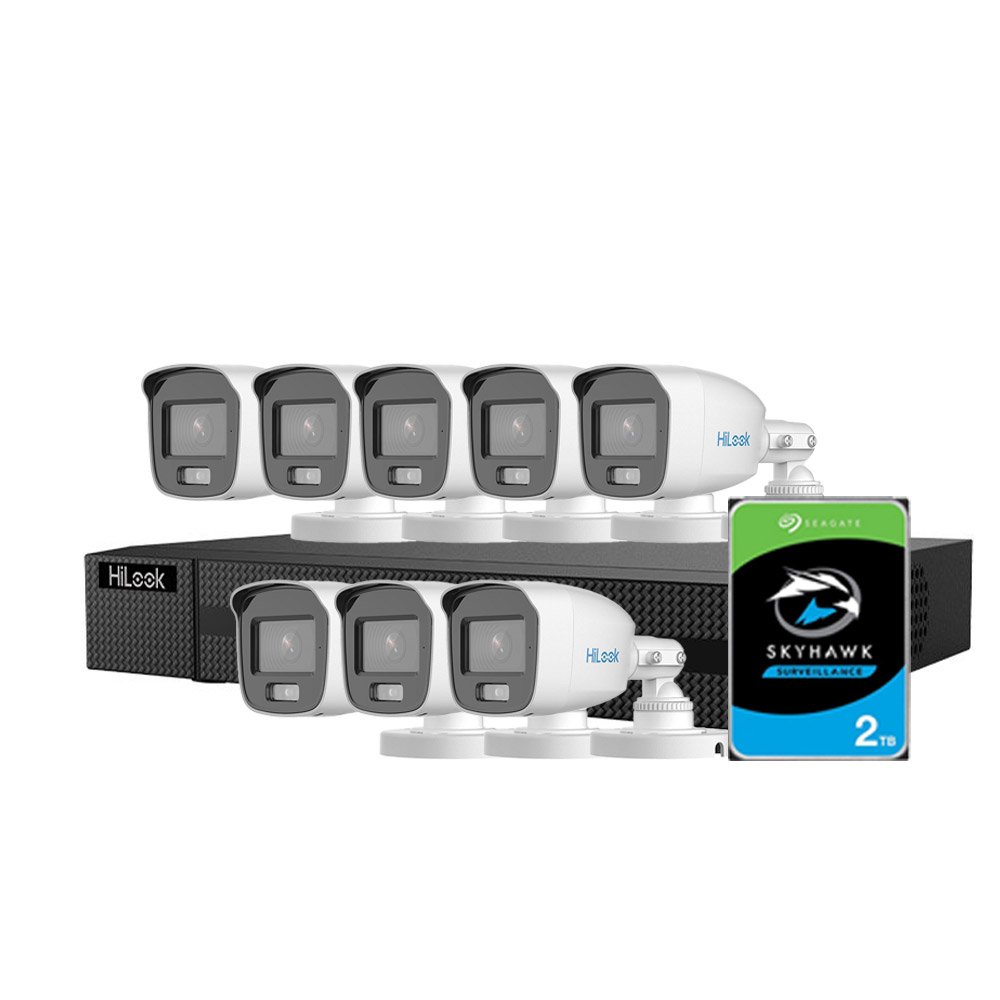 Sistem supraveghere exterior Hikvision HiLooK ColorVu KIT-HL-M-8C-C-0006, 3K, 2.8 mm, lumina alba 40 m, microfon, HDD 2TB