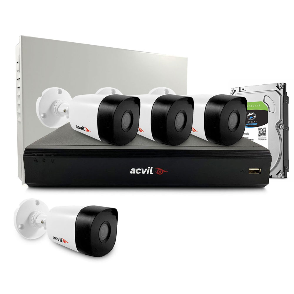 Sistem supraveghere exterior middle Acvil Pro ACV-M4EXT20-5MP-V2, 4 camere, 5 MP, IR 20 m, 2.8 mm, POS, audio prin coaxial 2.8