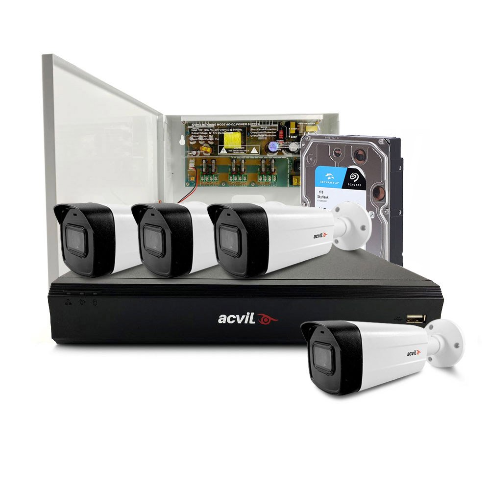 Sistem Supraveghere Exterior Middle Acvil Pro Acv-m4ext40-4k, 4 Camere, 4k, Ir 40 M, 2.8 Mm, Hdd 1 Tb, Audio Prin Coaxial