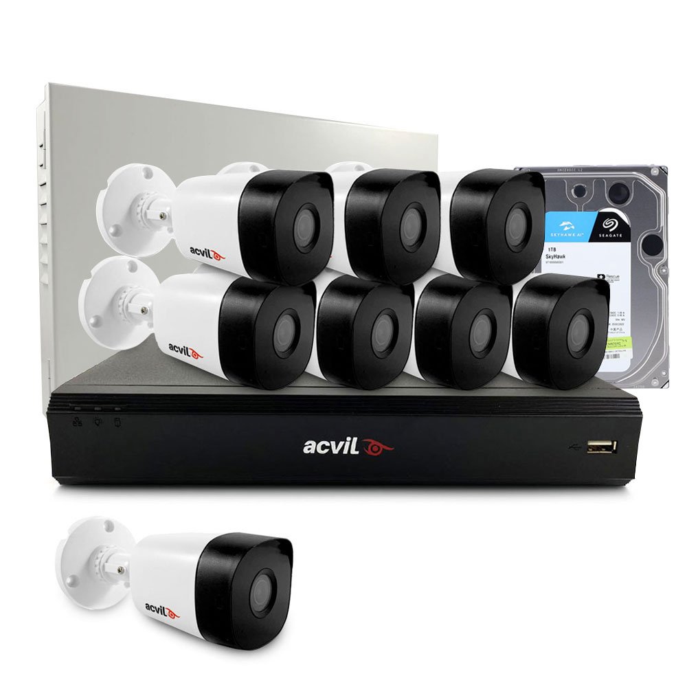Sistem Supraveghere Exterior Middle Acvil Pro Acv-m8ext20-5mp-v2, 8 Camere, 5 Mp, Ir 20 M, 2.8 Mm, Audio Prin Coaxial