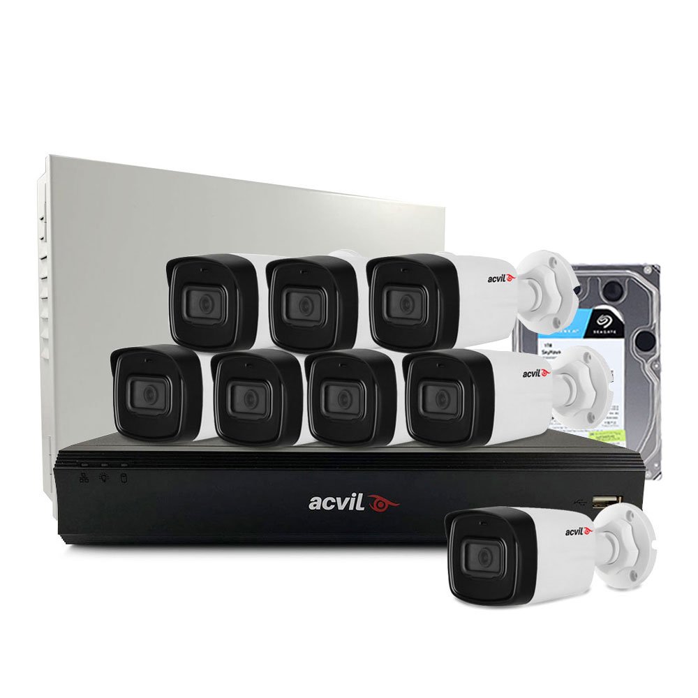 Sistem Supraveghere Exterior Middle Acvil Pro Acv-m8ext40-2mp-v2, 8 Camere, 2 Mp, Ir 40 M, 2.8 Mm, Audio Prin Coaxial