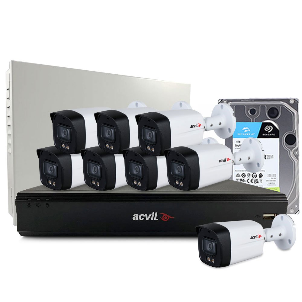 Sistem Supraveghere Exterior Middle Acvil Pro Full Color Acv-m8extfc40-5m, 8 Camere, 5 Mp, Lumina Alba 40 M, 3.6 Mm, Audio Prin Coaxial, Microfon