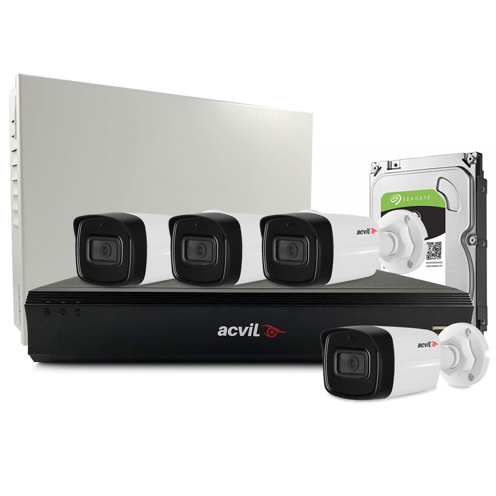 Sistem supraveghere exterior middle Acvil Pro Starlight ACV-M4EXT80-2MP-A, 4 camere, 2 MP, IR 80 m, 3.6 mm, POS, audio prin coaxial, microfon imagine