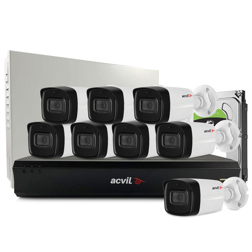 Sistem supraveghere exterior middle Acvil Pro Starlight ACV-M8EXT40-2MP, 8 camere, 2 MP, IR 40 m, 2.8 mm, audio prin coaxial imagine
