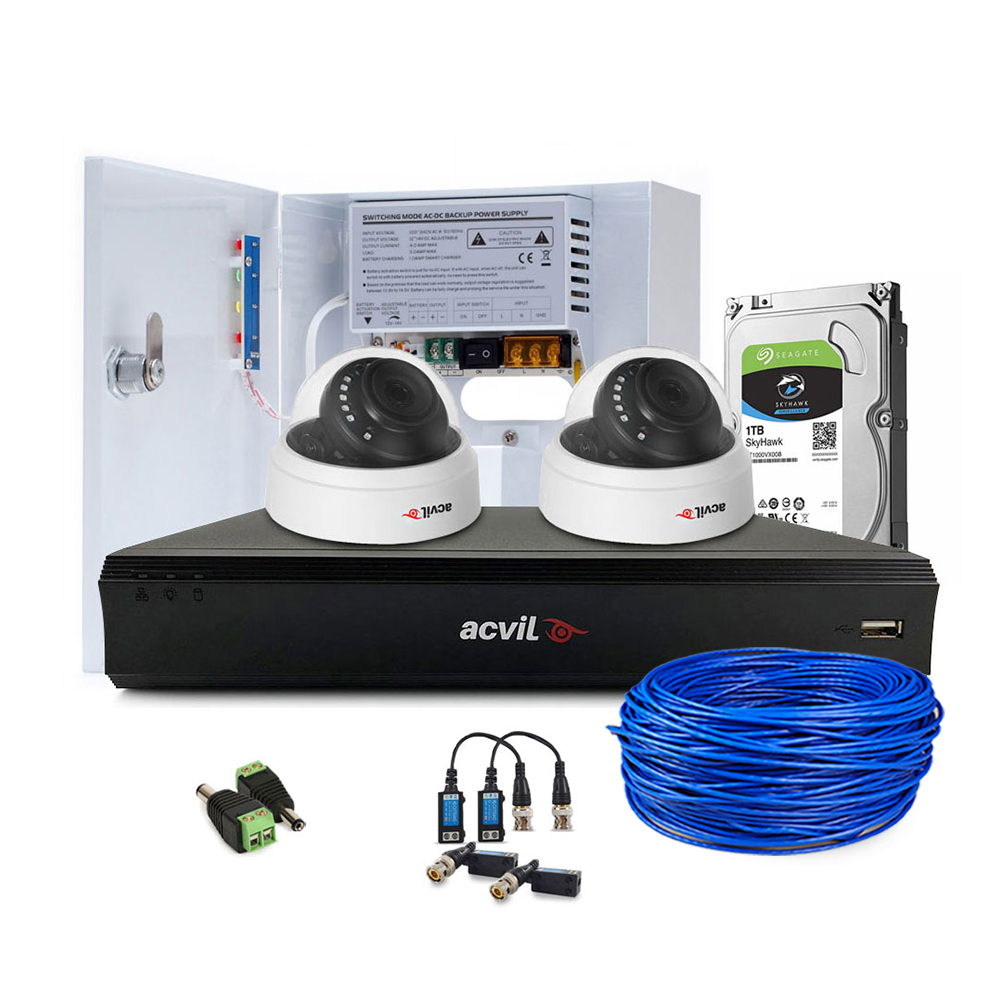Sistem Supraveghere Interior Complet Acvil Pro Acv-c2int20-2mp, 2 Camere, 2 Mp, Ir 20 M, 3.6 Mm, Pos, Audio Prin Coaxial