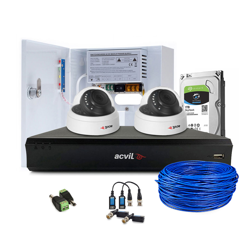 Sistem Supraveghere Interior Complet Acvil Pro Acv-c2int20-5mp, 2 Camere, 5 Mp, Ir 20 M, 2.8 Mm, Pos, Audio Prin Coaxial